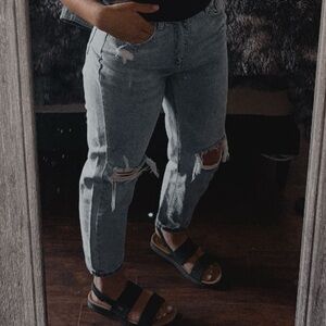 SHEIN Blue Boyfriend Jeans with Distressed Knees